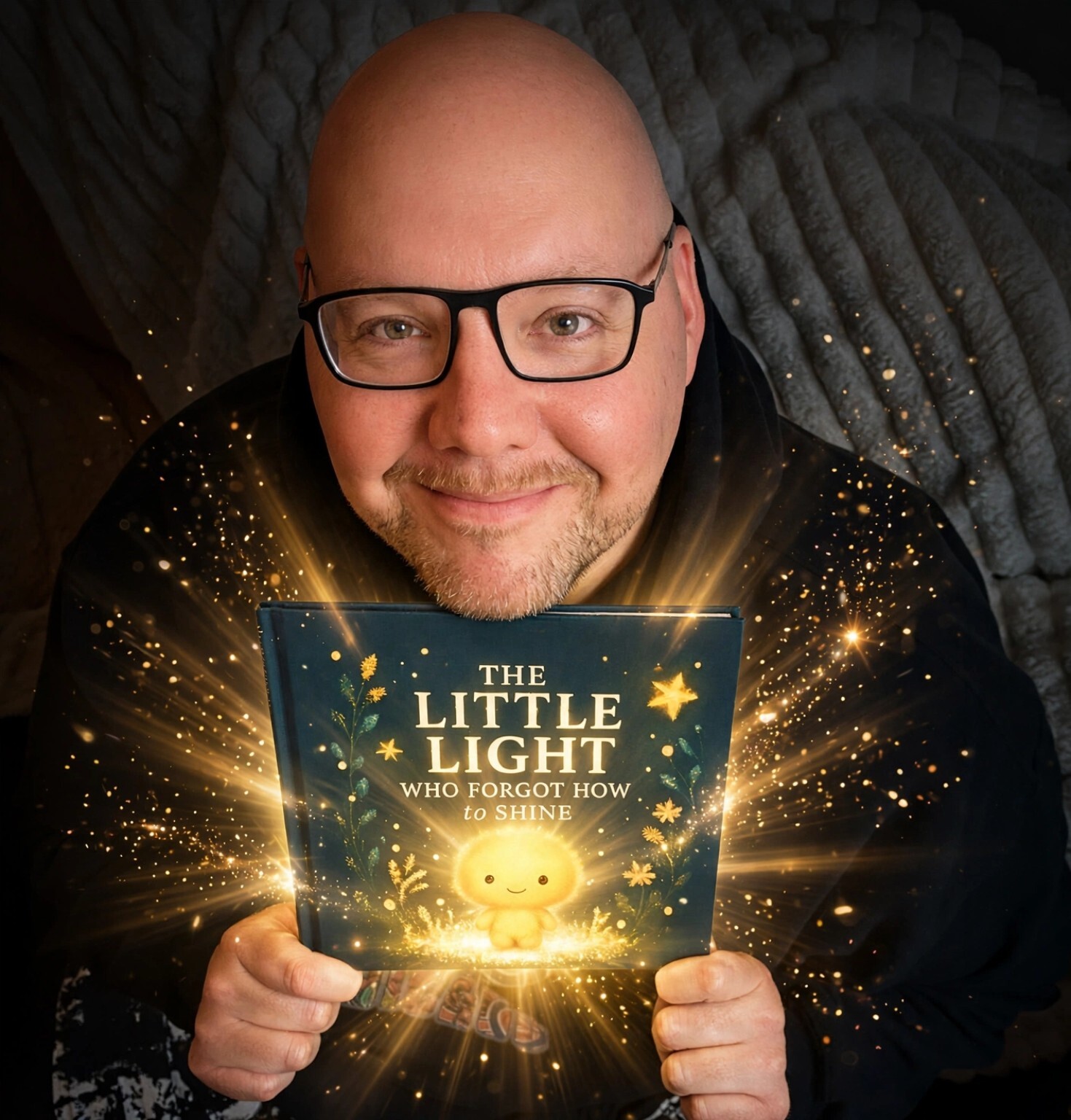 Author Nicholas Shaw holding The Little Light Who Forgot How to Shine